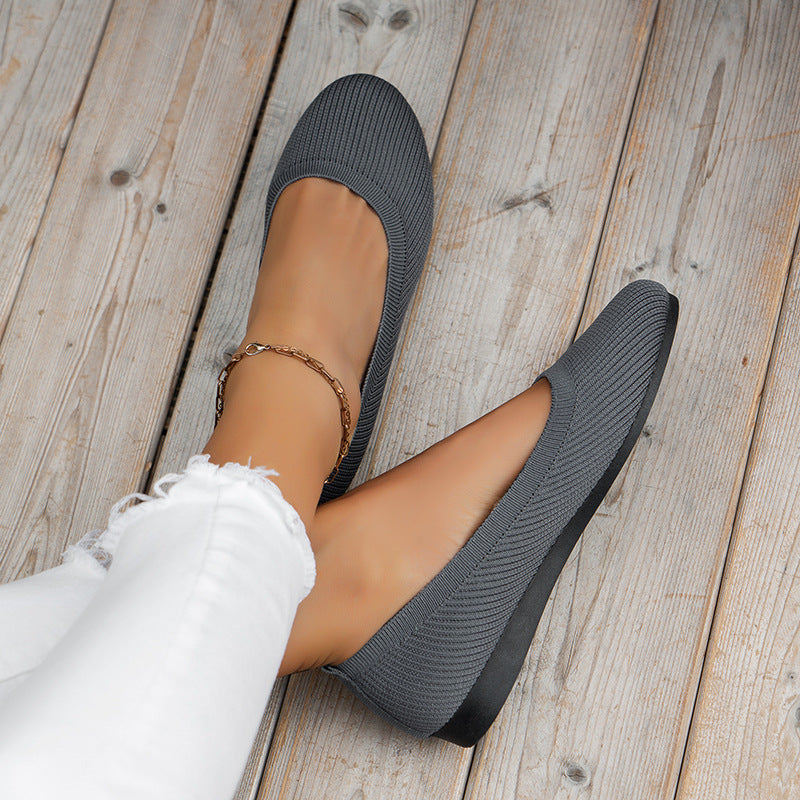 Ribbed Knit Slip On Cushioned Insole Round Toe Ballet Flat