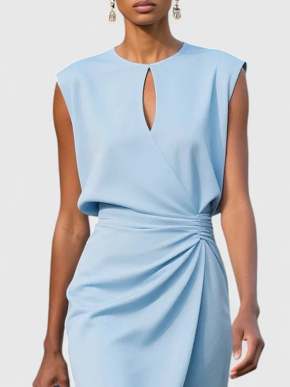 Keyhole Ruched Waist Asymmetric Bodycon Midi Dress - Formal