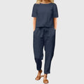 Short Sleeve Crop Top Belted Trouser Linen Two Piece Set