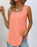 Square Neck Pleated Front Relaxed Fit Sleeveless Tank Top