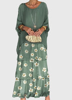 Abstract Print Tiered Boho Flowy Maxi Dress