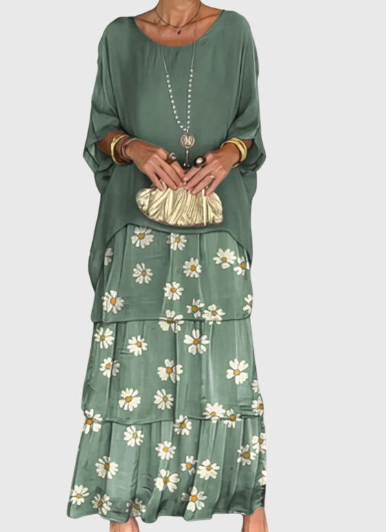 Abstract Print Tiered Boho Flowy Maxi Dress