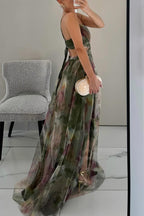 Floral Tulle Strappy Maxi Dress - Formal Evening Gown