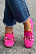 Horsebit Buckle Contrast Trim Suede Square Toe Flat Loafer