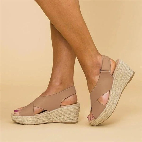 Crossover Strap Espadrille Wedge Slingback Sandals
