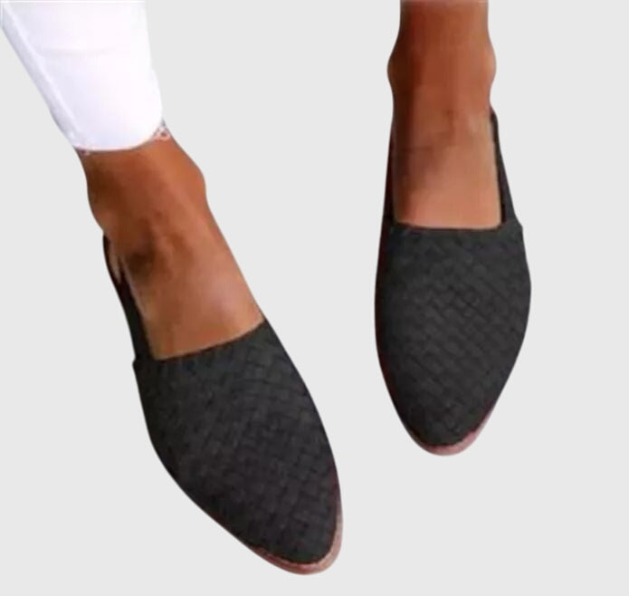 Woven Leather Pointed Toe Slip-On Flat Loafer