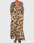 Leopard Print V Neck Button Front Elasticated Waist Maxi Dress