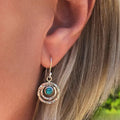 Hammered Spiral Halo Turquoise Stone Drop Earring