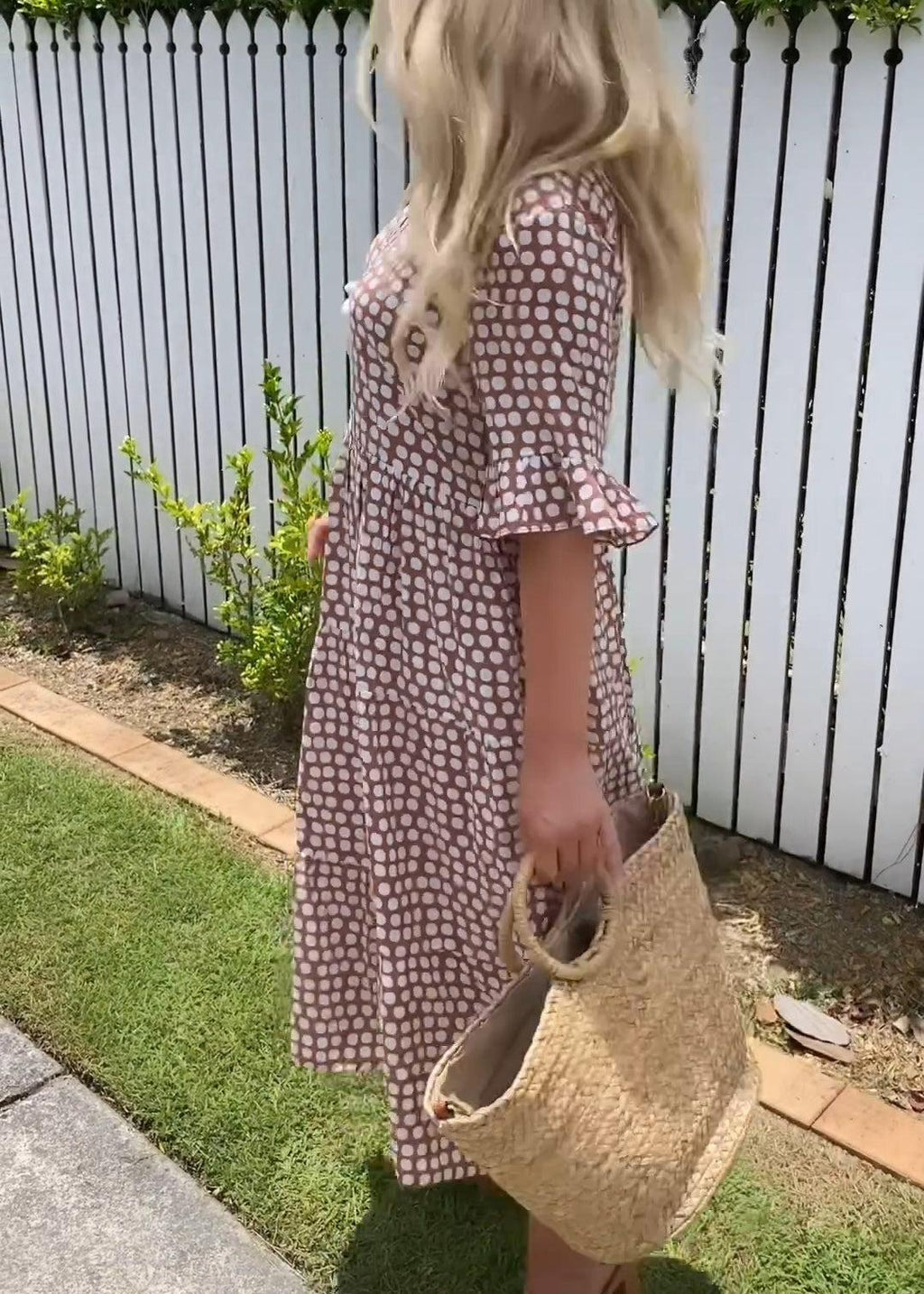 Polka Dot Square Neck Puff Sleeve Tiered Midi Dress
