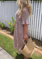 Polka Dot Square Neck Puff Sleeve Tiered Midi Dress
