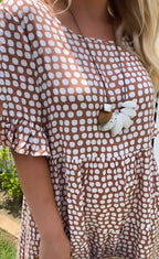 Polka Dot Square Neck Puff Sleeve Tiered Midi Dress
