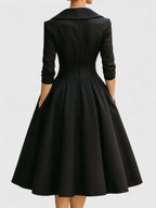 Ruched Wrap Collar A Line Satin Midi Dress - Wedding Guest