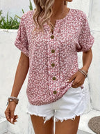 Ditsy Floral Button Front Short Sleeve Summer Blouse