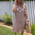 Polka Dot Square Neck Puff Sleeve Tiered Midi Dress