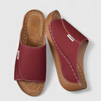 Leather Peep Toe Comfort Wedge Slide Sandal