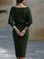 Cowl Neck Batwing Sleeve Ribbed Knit Midi Dress