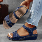 Adjustable Hook Loop Strap Cushioned Casual Wedge Sandals