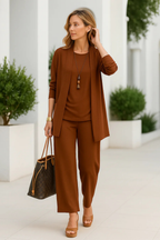 Draped Cardigan Wide Leg Trouser Elegant Three Piece Set