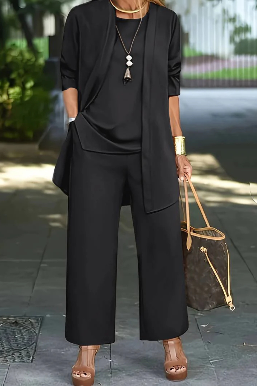 Draped Cardigan Wide Leg Trouser Elegant Three Piece Set