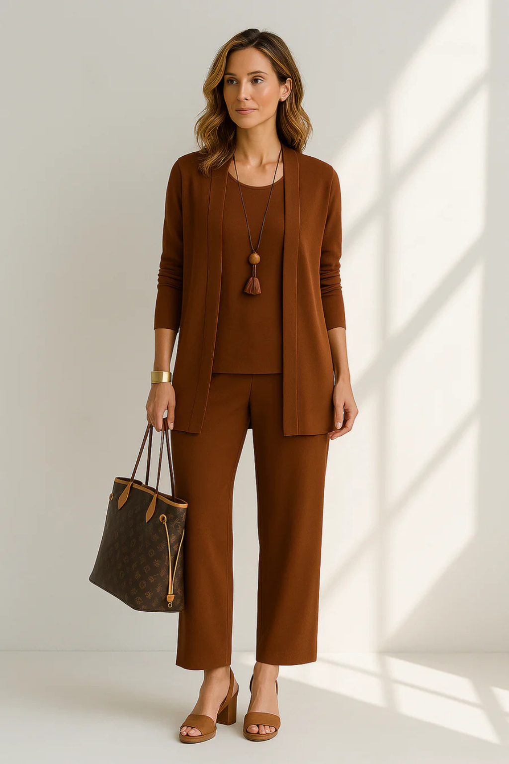 Draped Cardigan Wide Leg Trouser Elegant Three Piece Set