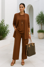 Draped Cardigan Wide Leg Trouser Elegant Three Piece Set