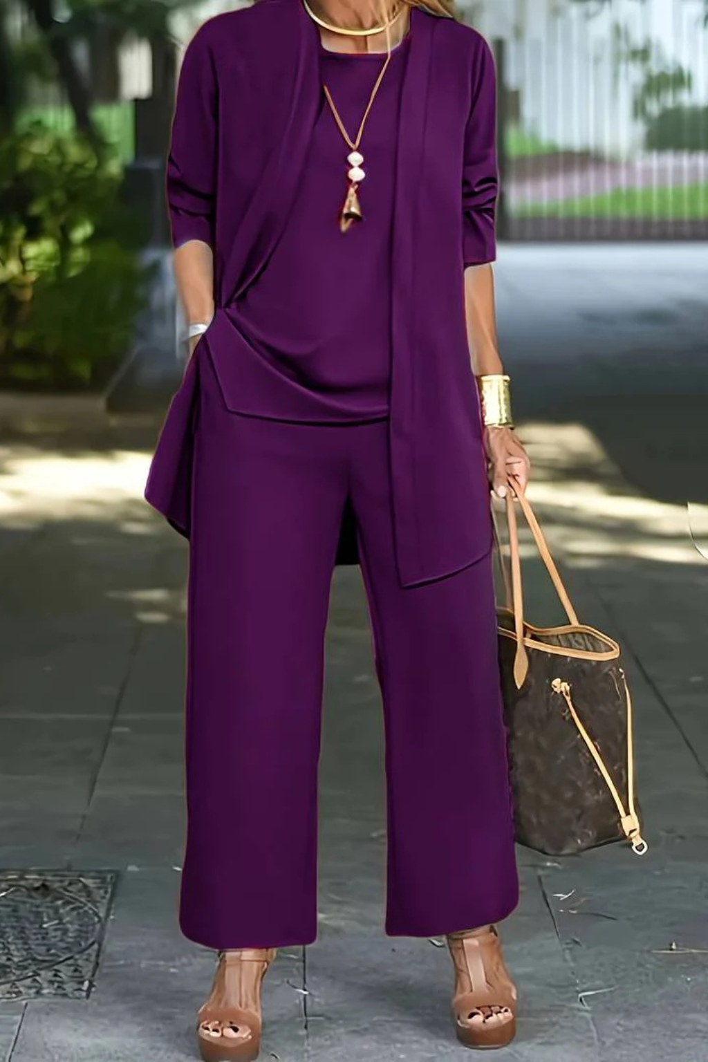 Draped Cardigan Wide Leg Trouser Elegant Three Piece Set