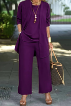 Draped Cardigan Wide Leg Trouser Elegant Three Piece Set