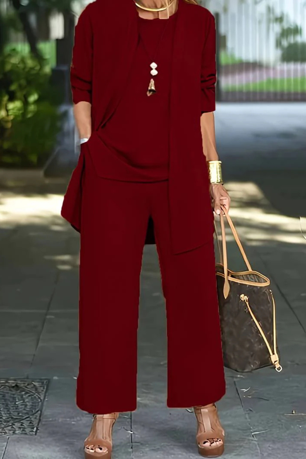 Draped Cardigan Wide Leg Trouser Elegant Three Piece Set
