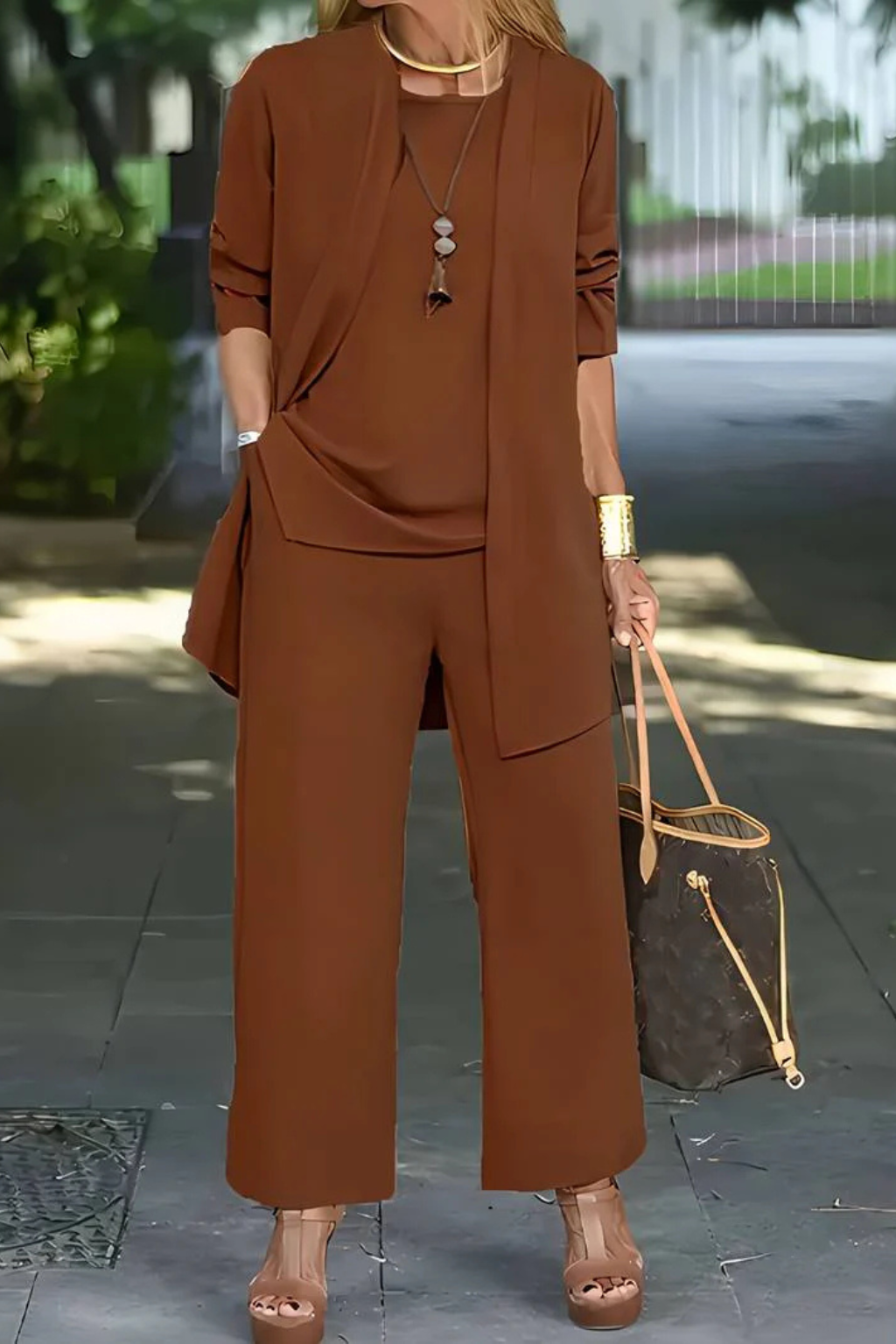 Draped Cardigan Wide Leg Trouser Elegant Three Piece Set
