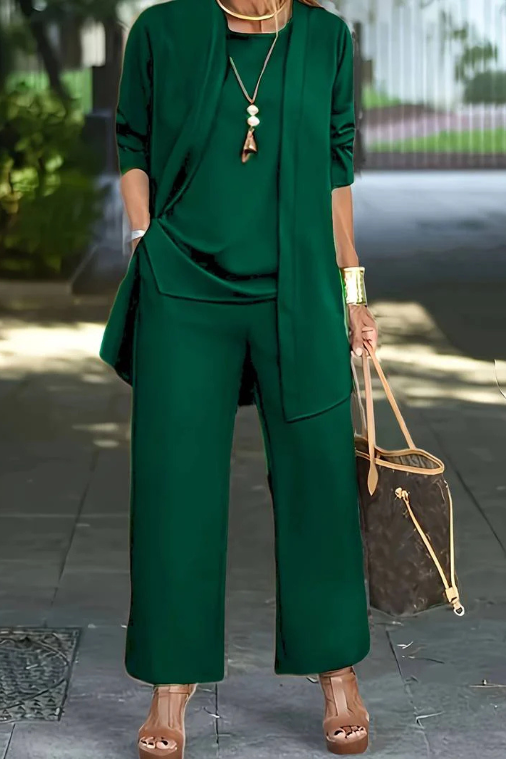 Draped Cardigan Wide Leg Trouser Elegant Three Piece Set