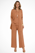 Draped Cardigan Wide Leg Trouser Elegant Three Piece Set