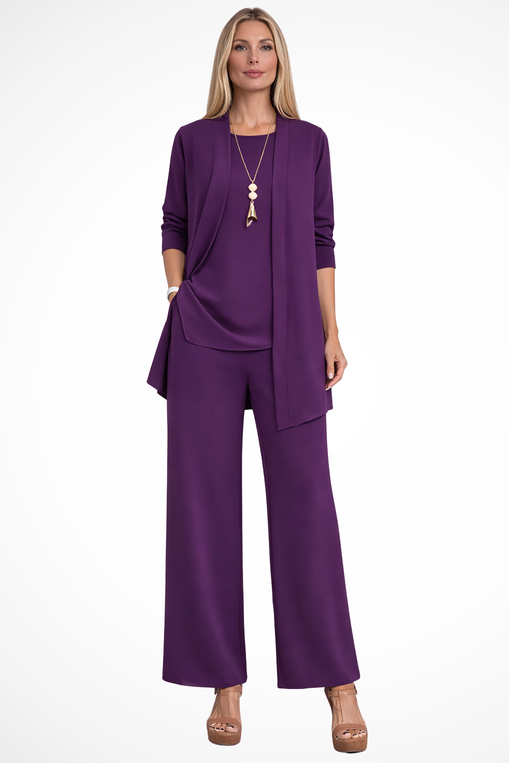 Draped Cardigan Wide Leg Trouser Elegant Three Piece Set