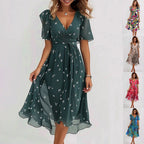 Floral Abstract V Neck Flutter Sleeve Midi Dress
