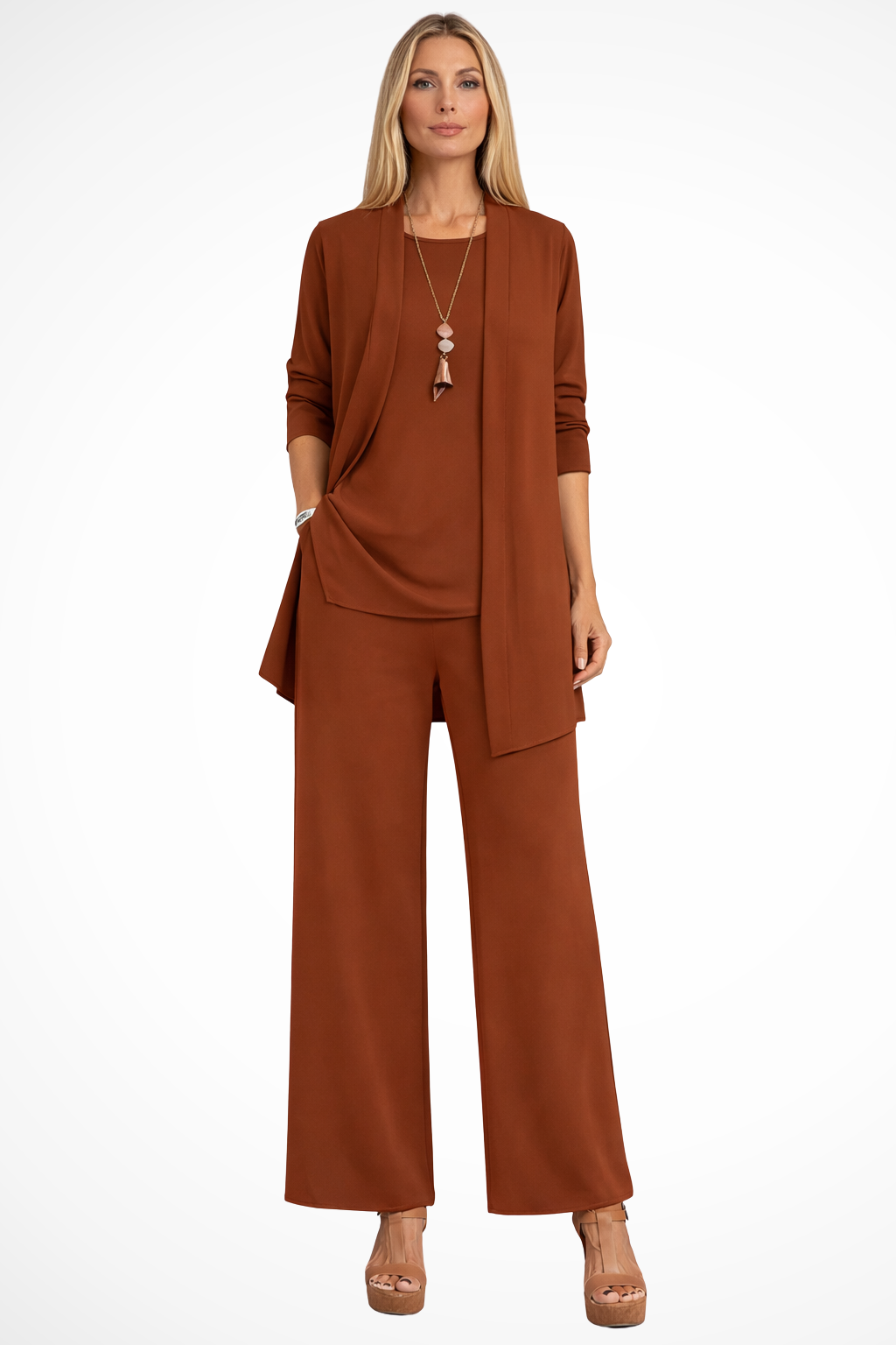 Draped Cardigan Wide Leg Trouser Elegant Three Piece Set