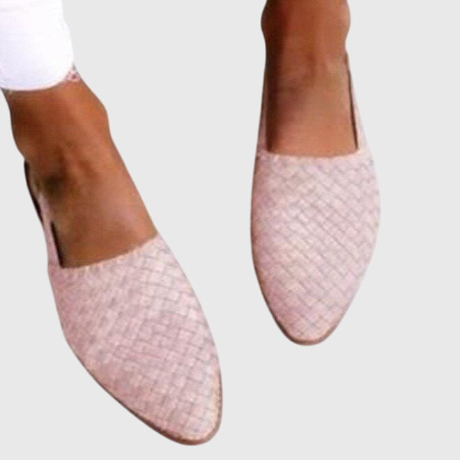 Woven Leather Pointed Toe Slip-On Flat Loafer