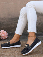Suede Gold Chain Trim Round Toe Flatform Slip On Loafer