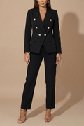 Gold Button Double Breasted Blazer Straight Leg Trouser Suit Set
