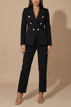 Gold Button Double Breasted Blazer Straight Leg Trouser Suit Set