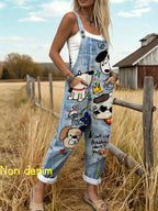 Cartoon Dog Graphic Print Adjustable Strap Pocket Casual Jumpsuit