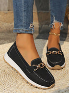 Suede Gold Chain Trim Round Toe Flatform Slip On Loafer