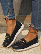 Suede Gold Chain Trim Round Toe Flatform Slip On Loafer