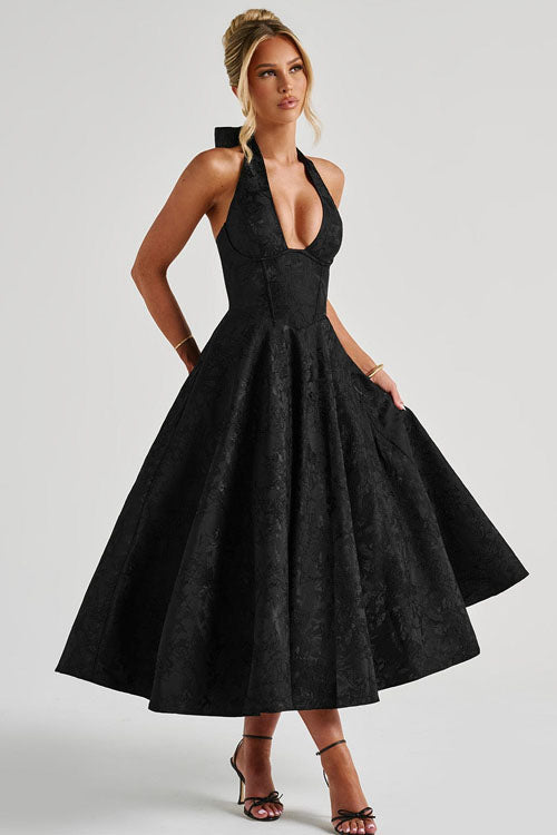 Jacquard Halterneck Homecoming Maxi Dress