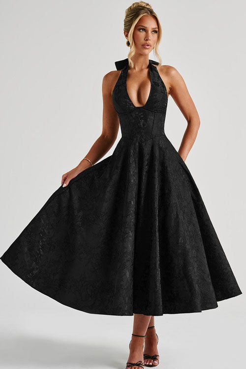 Jacquard Halterneck Homecoming Maxi Dress