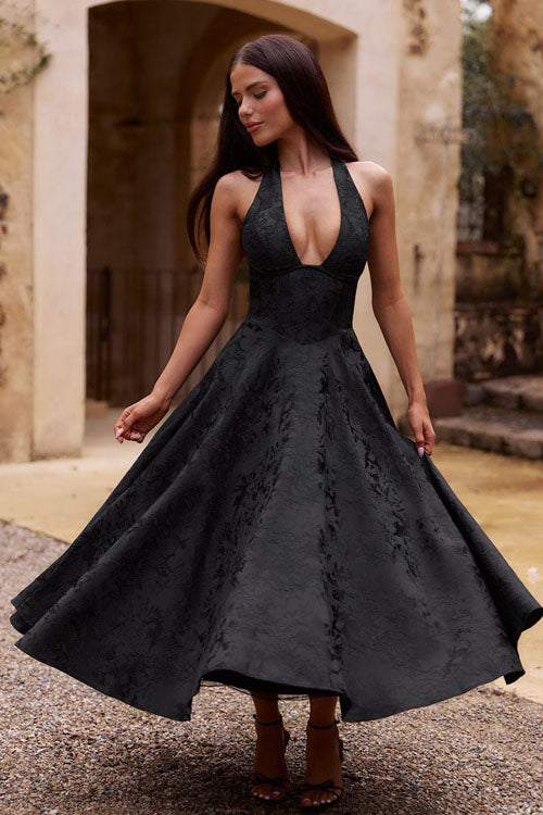 Jacquard Halterneck Homecoming Maxi Dress