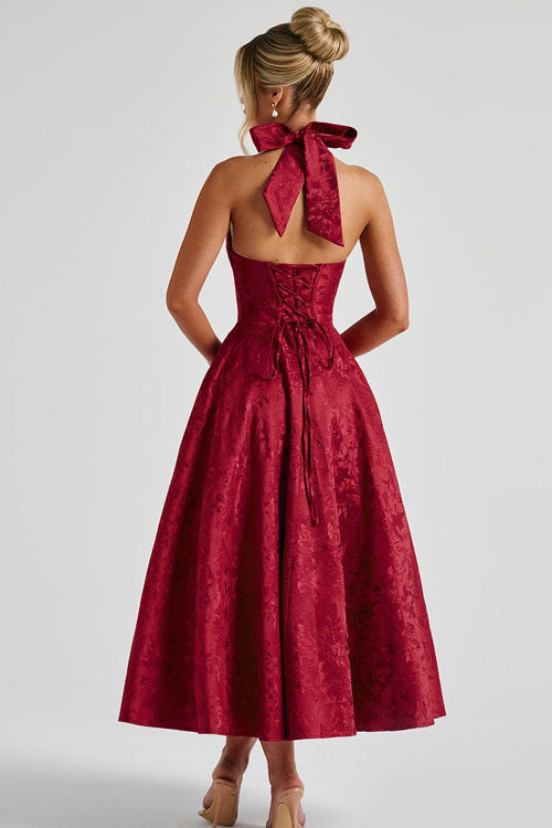 Jacquard Halterneck Homecoming Maxi Dress
