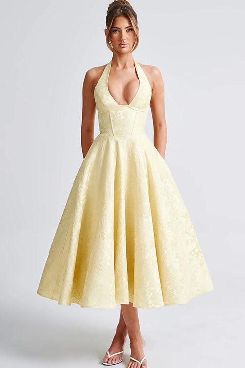 Jacquard Halterneck Homecoming Maxi Dress