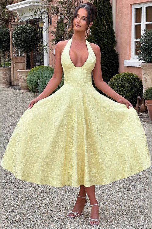 Jacquard Halterneck Homecoming Maxi Dress