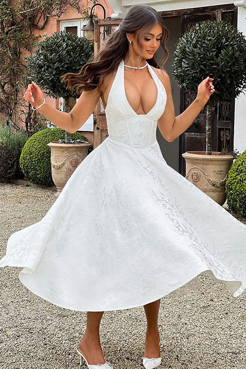Jacquard Halterneck Homecoming Maxi Dress
