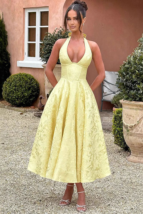 Jacquard Halterneck Homecoming Maxi Dress