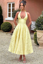 Jacquard Halterneck Homecoming Maxi Dress